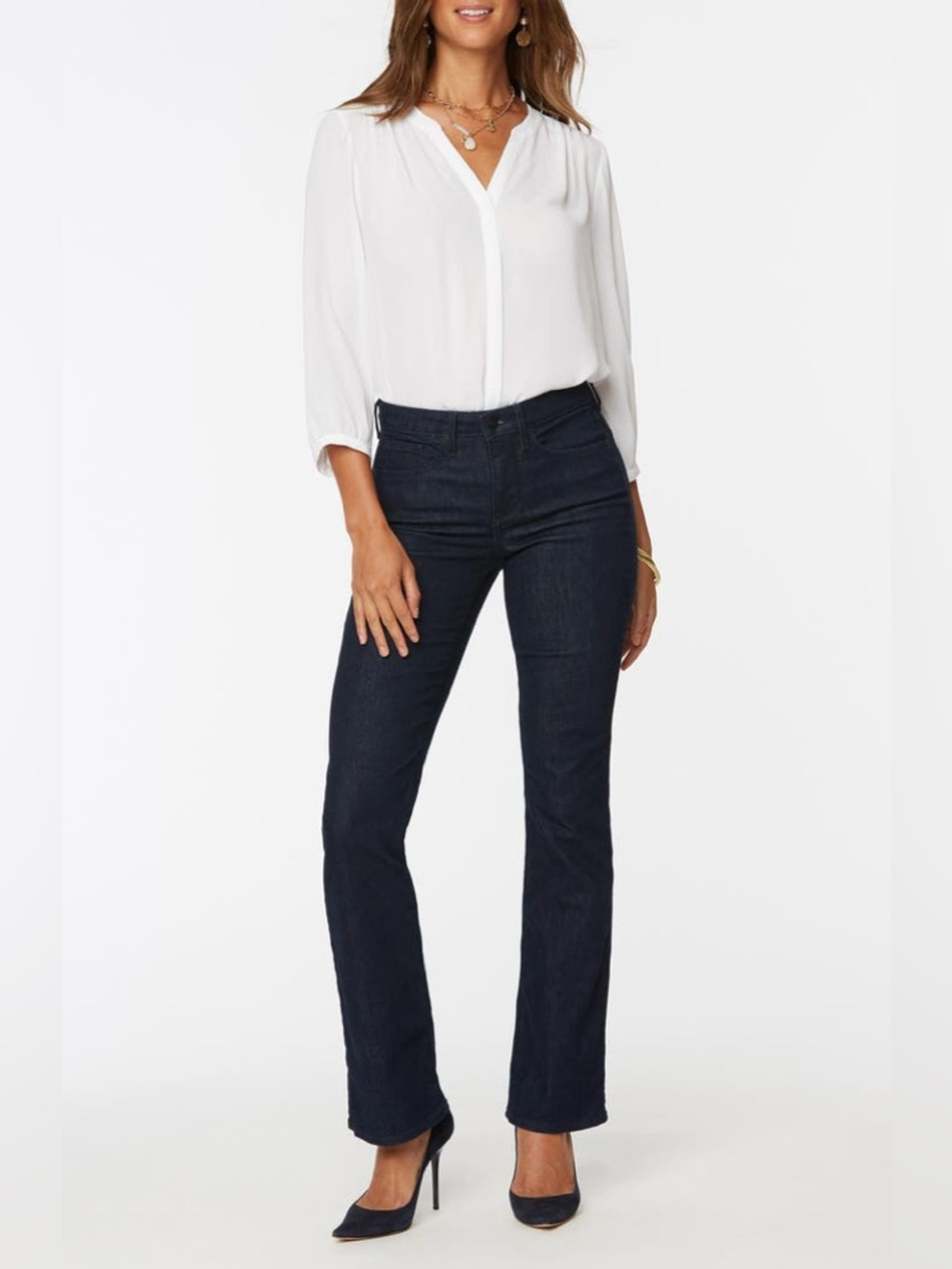 NYDJ Barbara Bootcut Jeans Rinse Dark Wash Blue Lift x Tuck Technology HEMMED